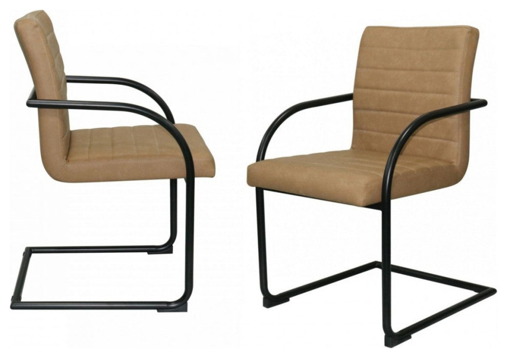Set of Two Tan Faux Leather Industrial Dining Chairs