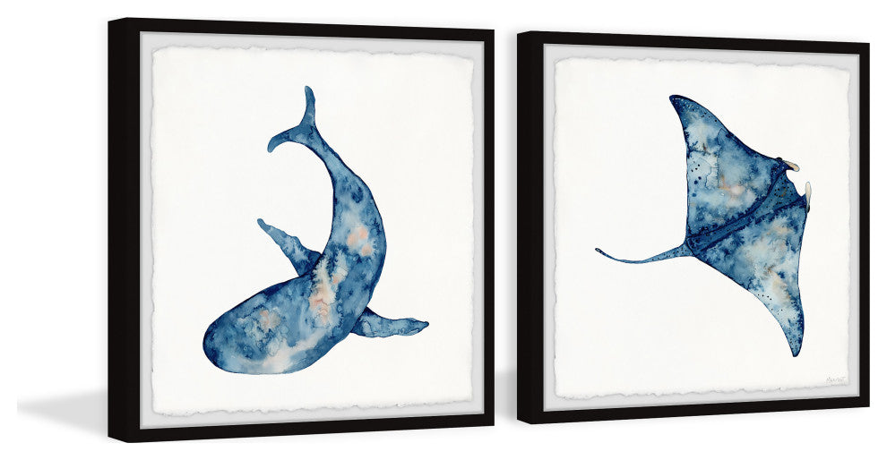 Shark and Stingray Diptych, 2-Piece Set, 32x32 Panels