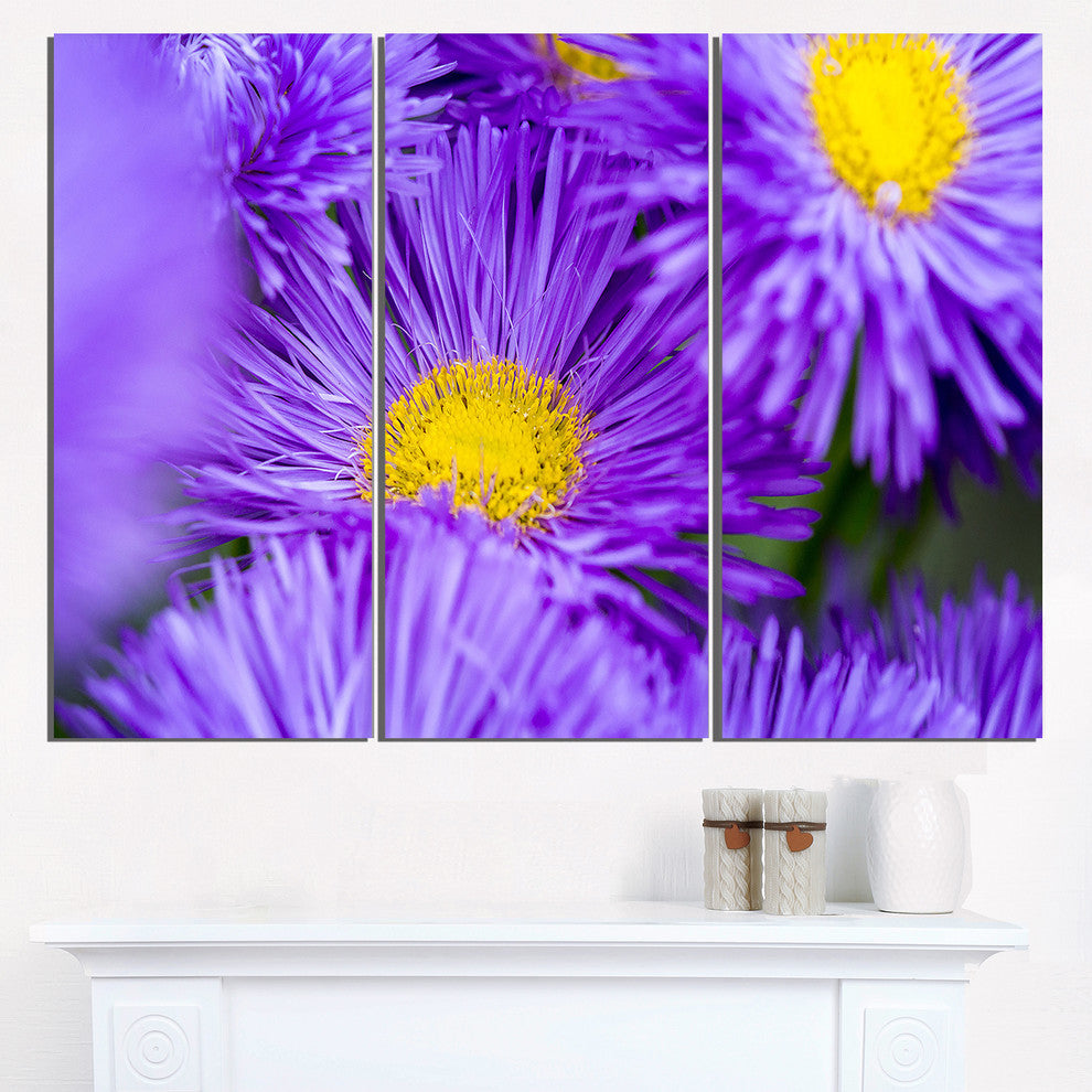 "Bunch of Large Violet Flowers" Metal Wall Art, 3 Panels, 36"x28"