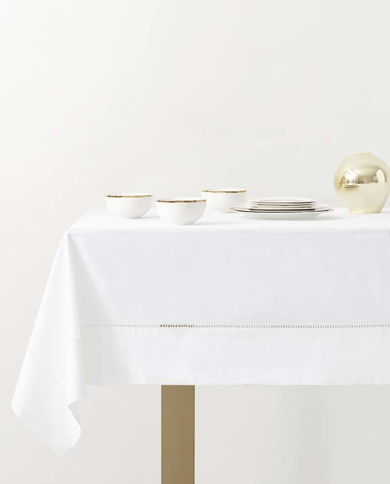 Classic Solid Color Hemstitch Border Tablecloth, 70x140