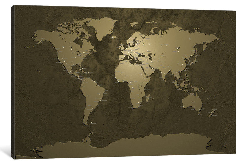 "World, Cities Map V" Wrapped Canvas Art Print, 26x18x1.5
