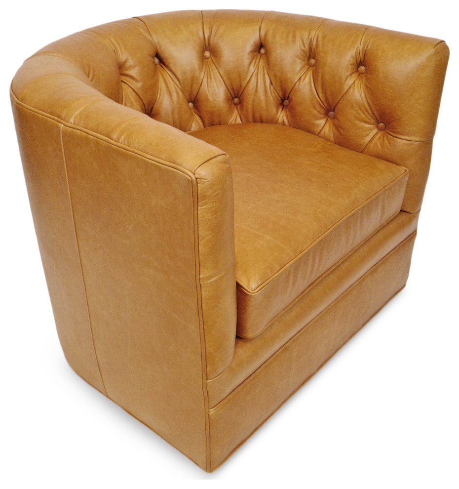 Retro Tufted Caramel Leather Swivel Chair