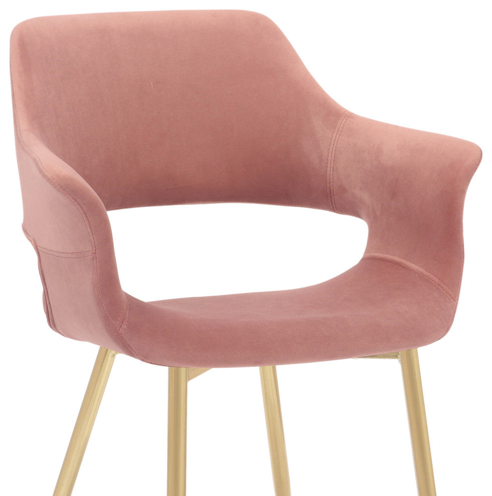 Gigi Pink Velvet Dining Room Chair with Gold Metal Legs - Set of 2
