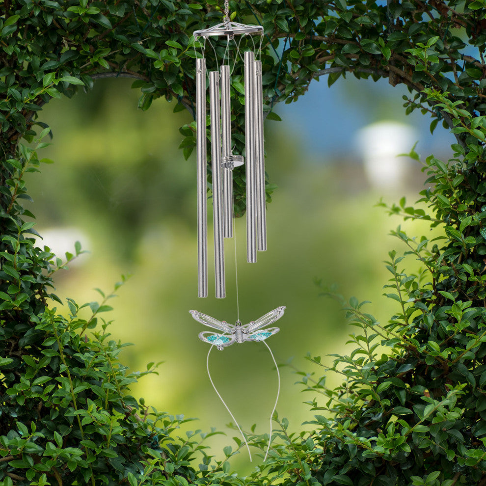 Chrome Plated Silver Color Butterfly Decorative Wind Chime With Crystals