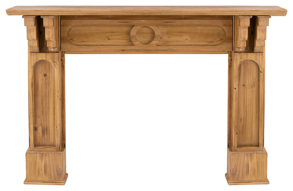 Benzara BM285042 Wall Mount Wood Shelf, Intricate Molded Design Natural Brown