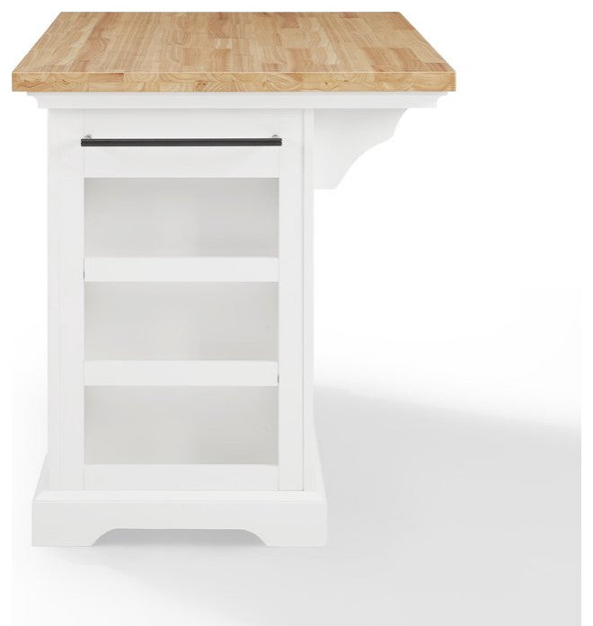 Contemporary Kitchen Island, Spacious Natural Top & Plenty Storage Space, White