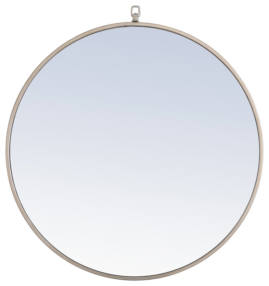 28" Round Metal Frame Mirror With Decorative Hook, Silver