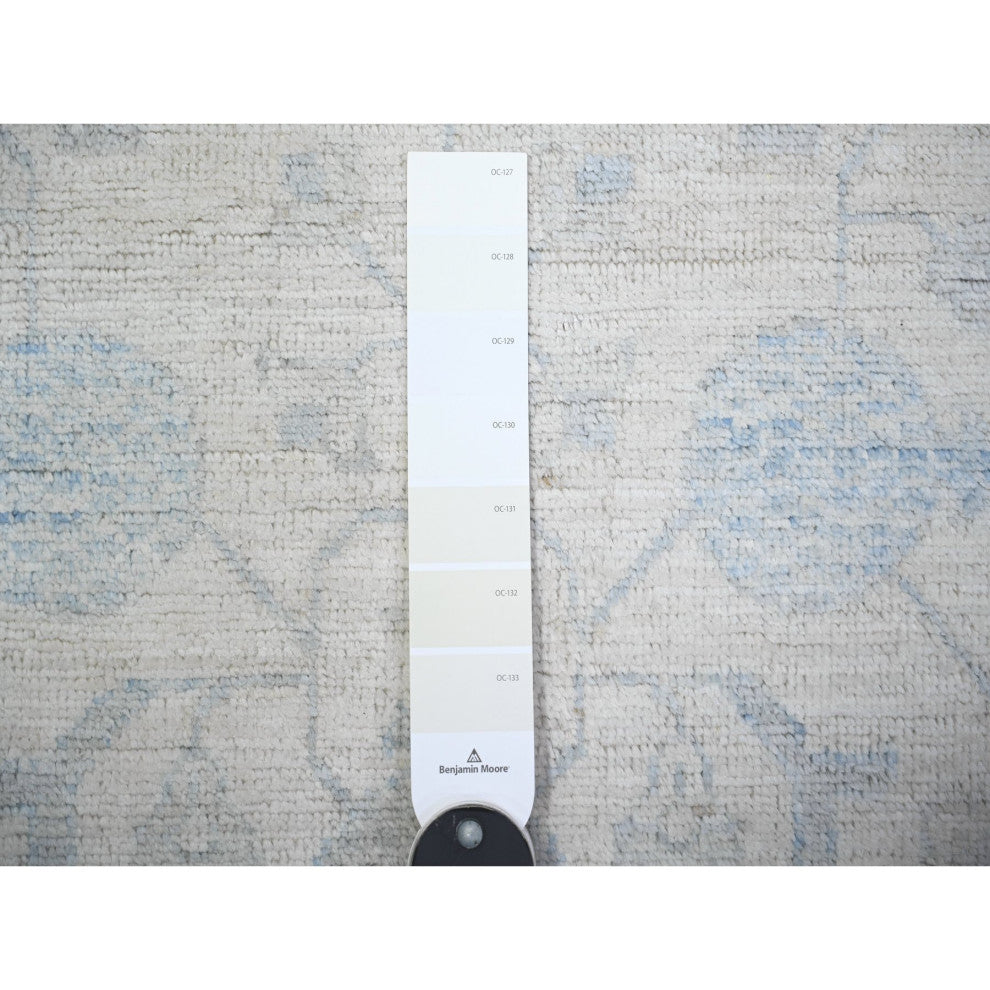 Ivory Washed Out Peshawar Wool Hand Knotted Runner Rug, 3'1"x11'7"