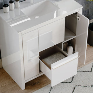 Esconde Bath Vanity, High Gloss White, 36", Single Sink, Freestanding