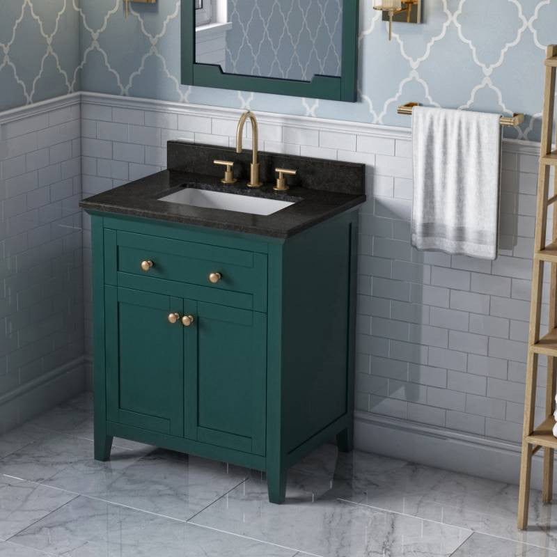 Chatham Traditional 30" Forest Green Single Sink Vanity, Black Granite Vanity To