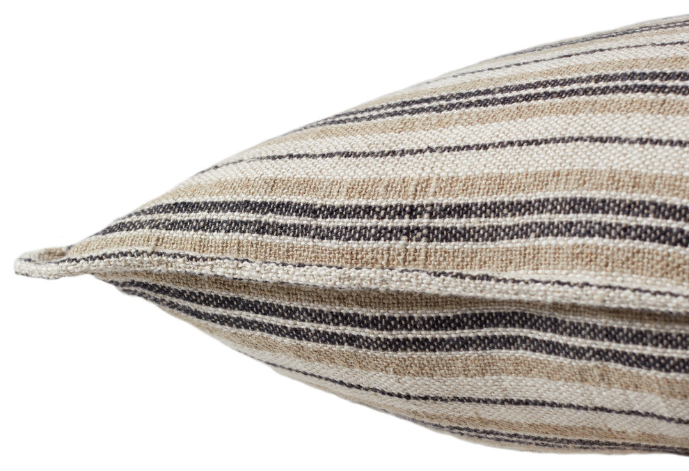 Jaipur Living Lucien Striped Pillow, Dark Brown/Cream, 20"x20", Down Fill