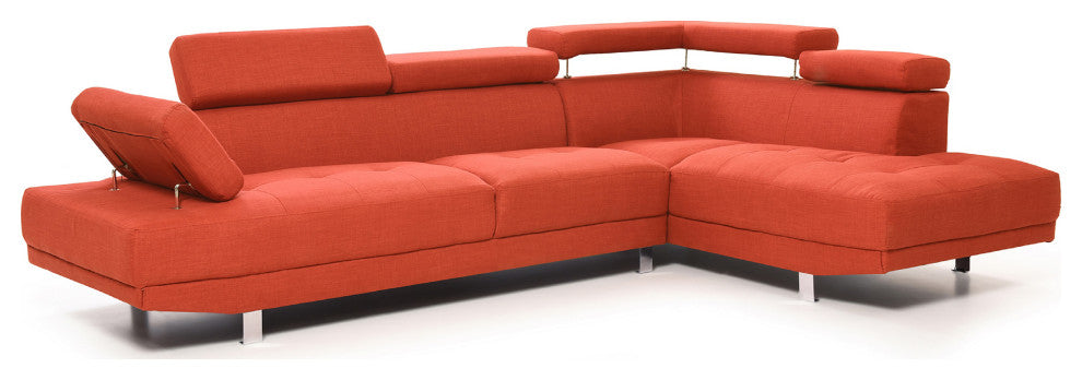 Riveredge 109" W 2 Piece Polyester Twill L Shape Sectional Sofa, Orange