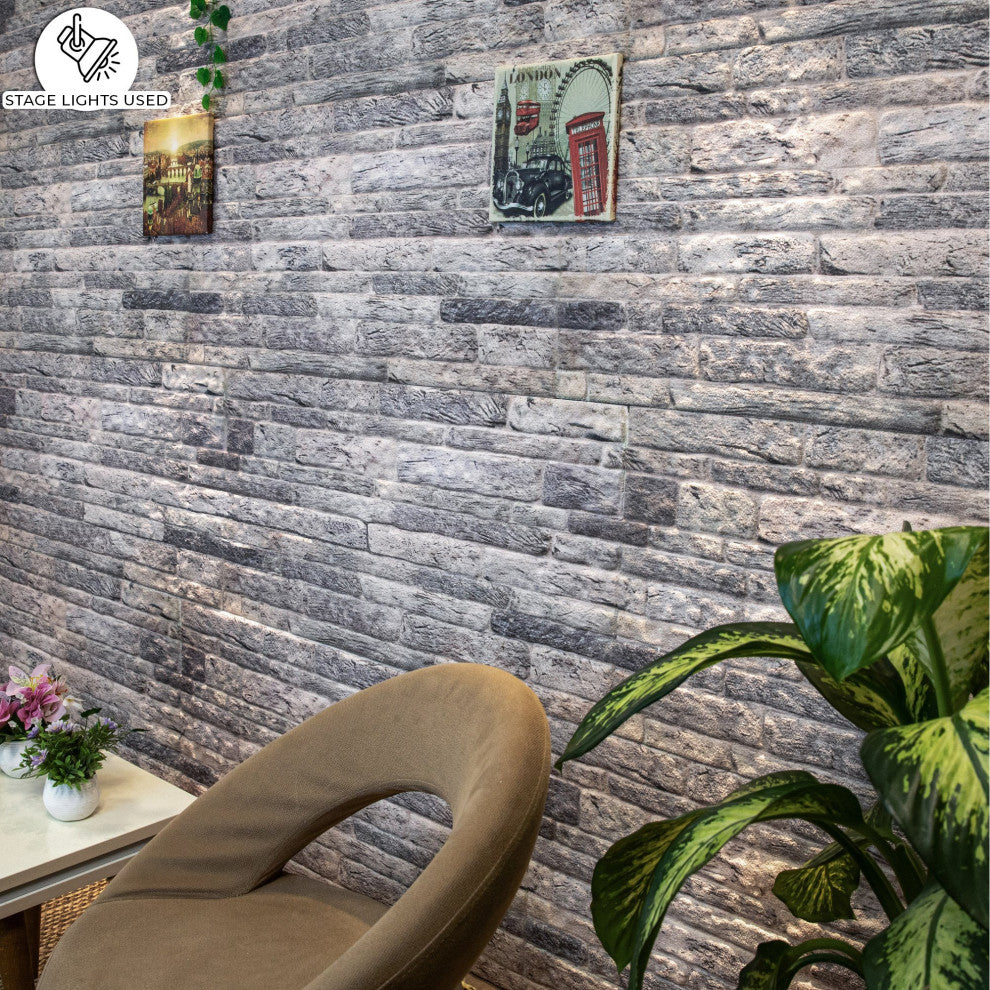 Faux Brick 3D Wall Panels, Light Gray, Set of 10, Covers 53 sq ft