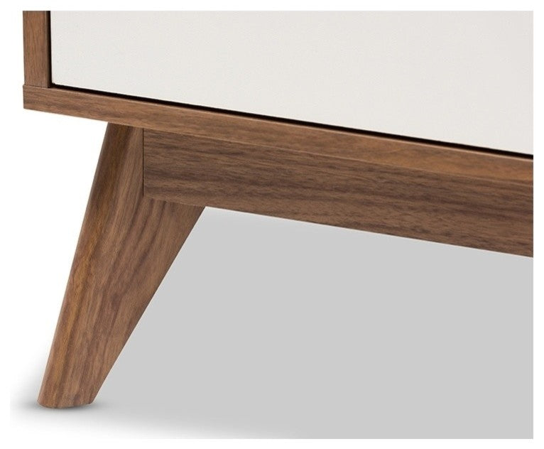 Calypso Mid-Century Modern White and Walnut Wood 5-Drawer Storage Chest