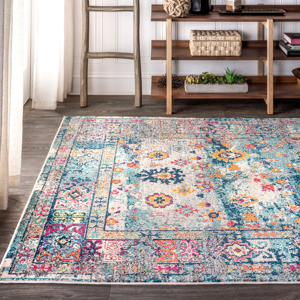 Bohemian Flair Boho Vintage Faded Area Rug, Navy/Cream, 5x8