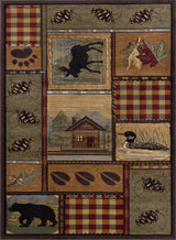 Homespun Cabin Novelty Pattern Lodge Area Rug, Multi-Color, 9'x12'