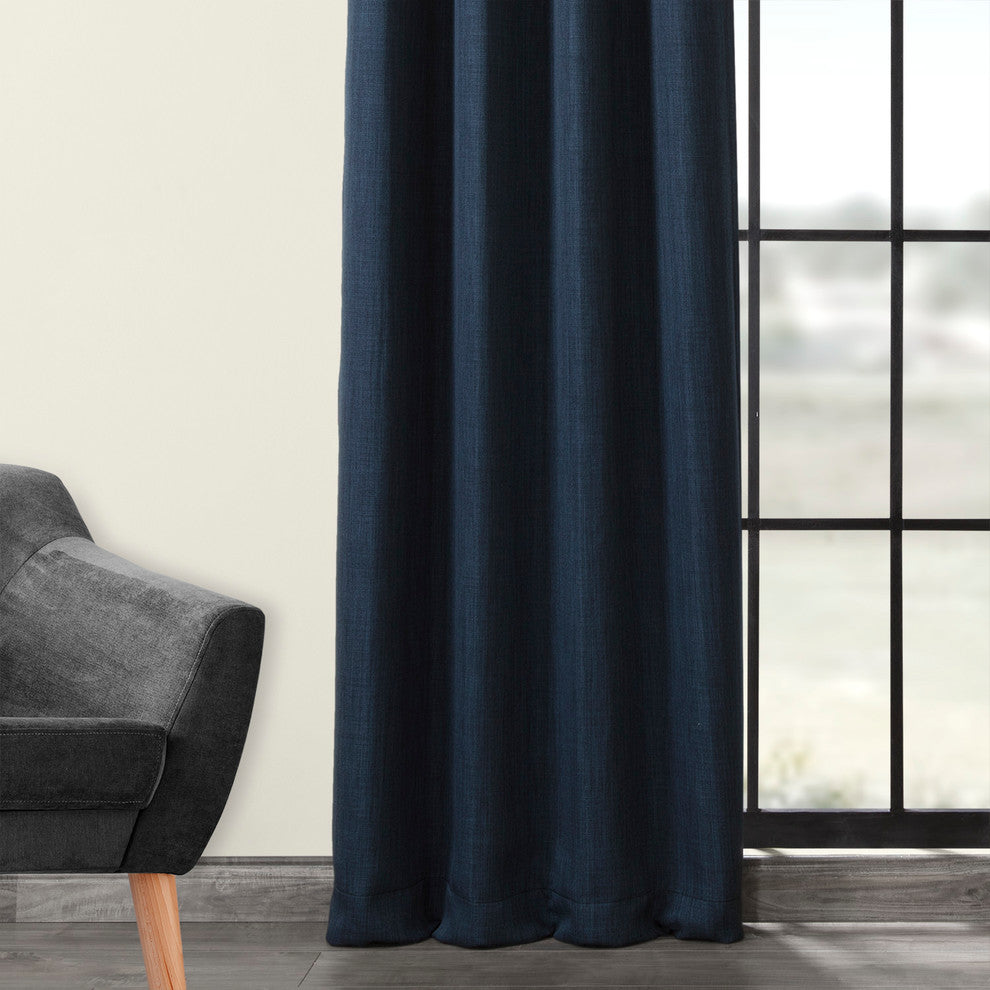 Faux Linen Grommet Room Darkening Curtain Single Panel, Indigo, 50"x108"