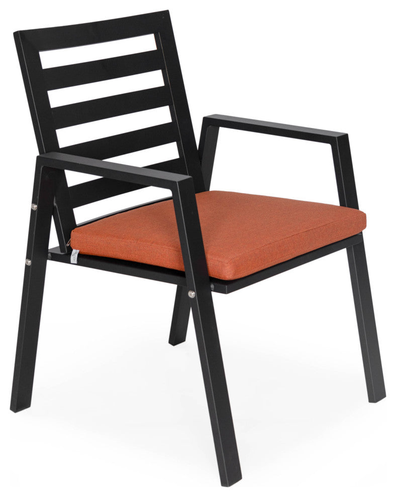 LeisureMod Chelsea Patio Dining Armchair in Aluminum with Cushions, Orange