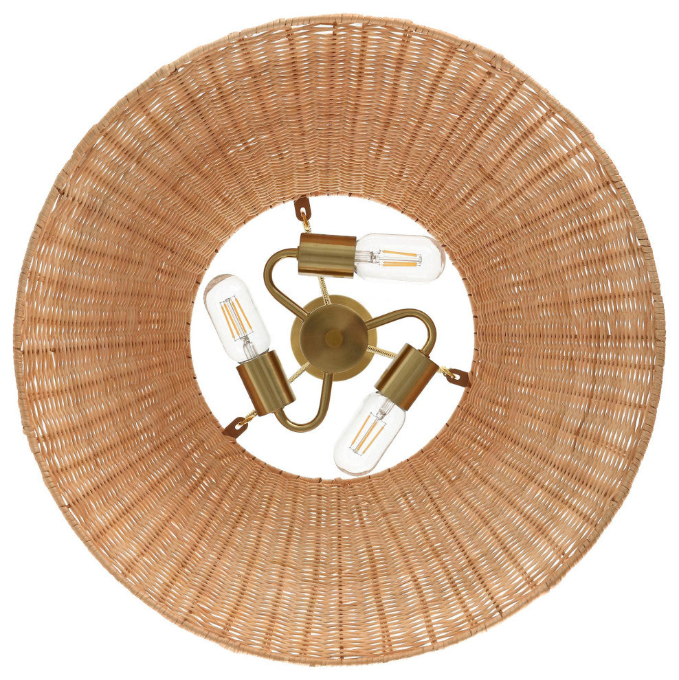 GetLedel 21.7" 3-Light Hand Woven Rattan Chandelier, Brown
