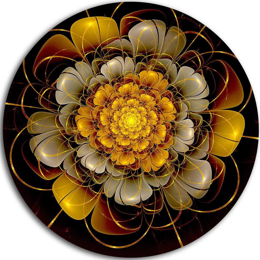 Dark Gold Fractal Flower, Digital Art Disc Metal Artwork, 11"