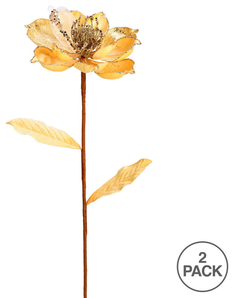 Glitter Magnolia Artificial Christmas Spray , Champagne, 30"