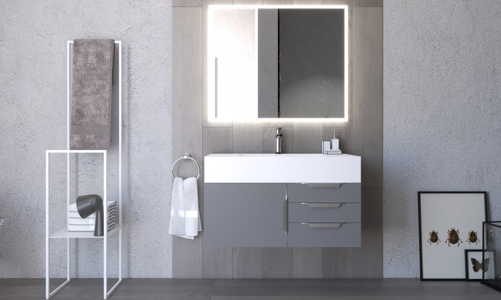 CastelloUSA Alpine 36" Wall Mounted Vanity, Base Only, Gray, Brushed Nickel