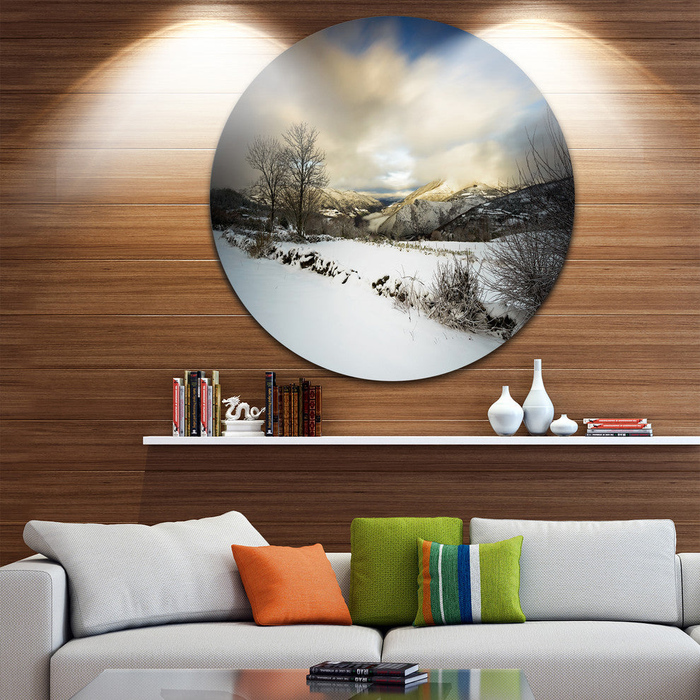 Snow Storm In Spain, Landscape Photography Disc Metal Wall Art, 23"