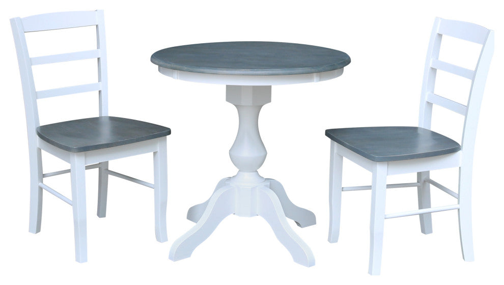 30" Round Pedestal Dining Table with 2 Madrid Ladderback Chairs