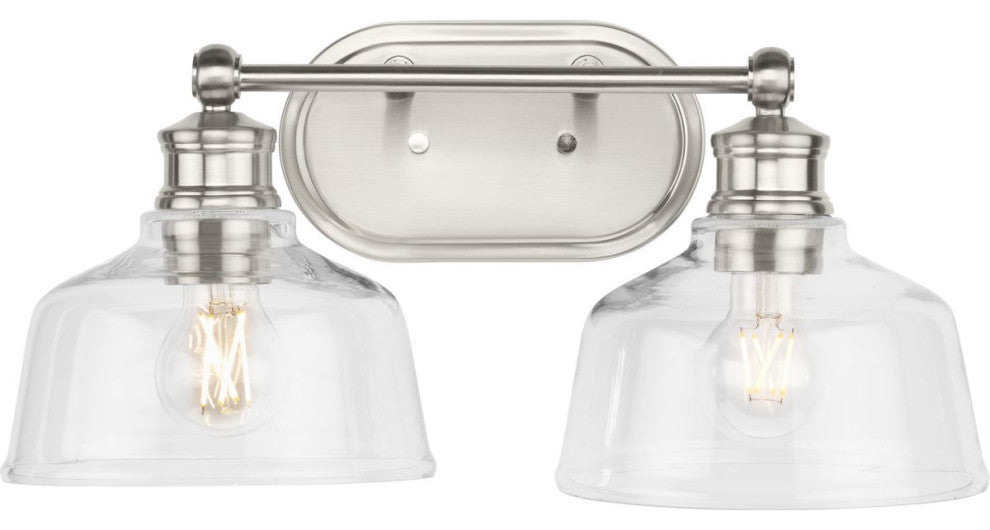 Singleton 2-Light 17" Brushed Nickel Vanity Light With Clear Glass Shades