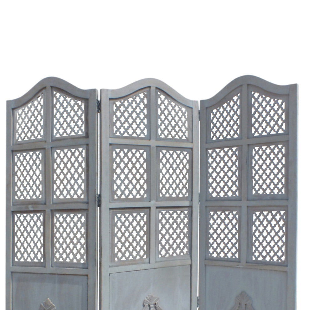 Wooden 3 Panel Foldable Room Divider, Blue
