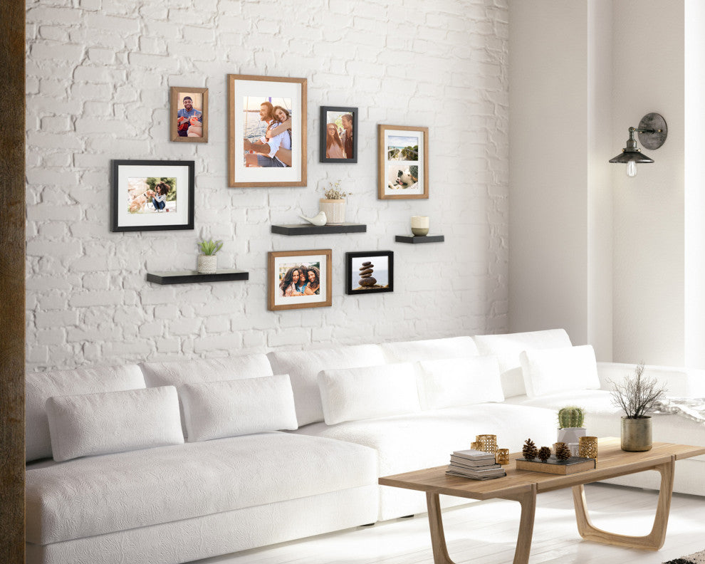Gallery Wall Frame And Shelf Kit, Rustic Brown