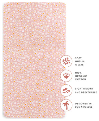 Crib Sheet, GOTS Certified Organic Muslin Cotton, Daisy