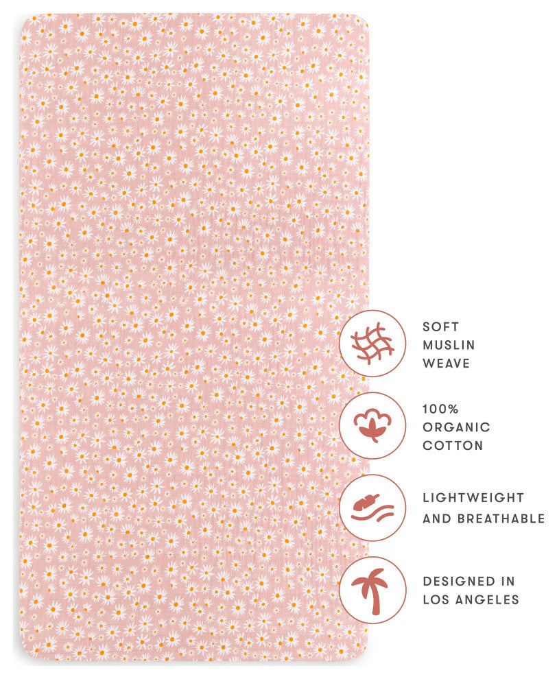 Crib Sheet, GOTS Certified Organic Muslin Cotton, Daisy