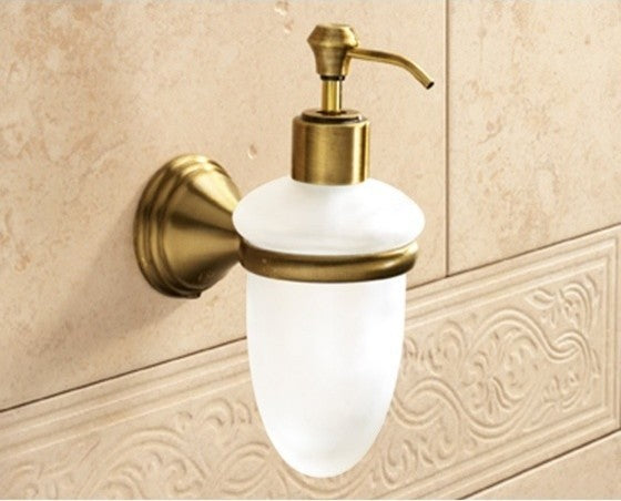 Wall Mounted Frosted Glass Soap Dispenser With Bronze Mounting