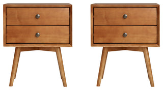 Mid Century Modern 2-Piece 2 Drawer Solid Wood Nightstand Set - Caramel