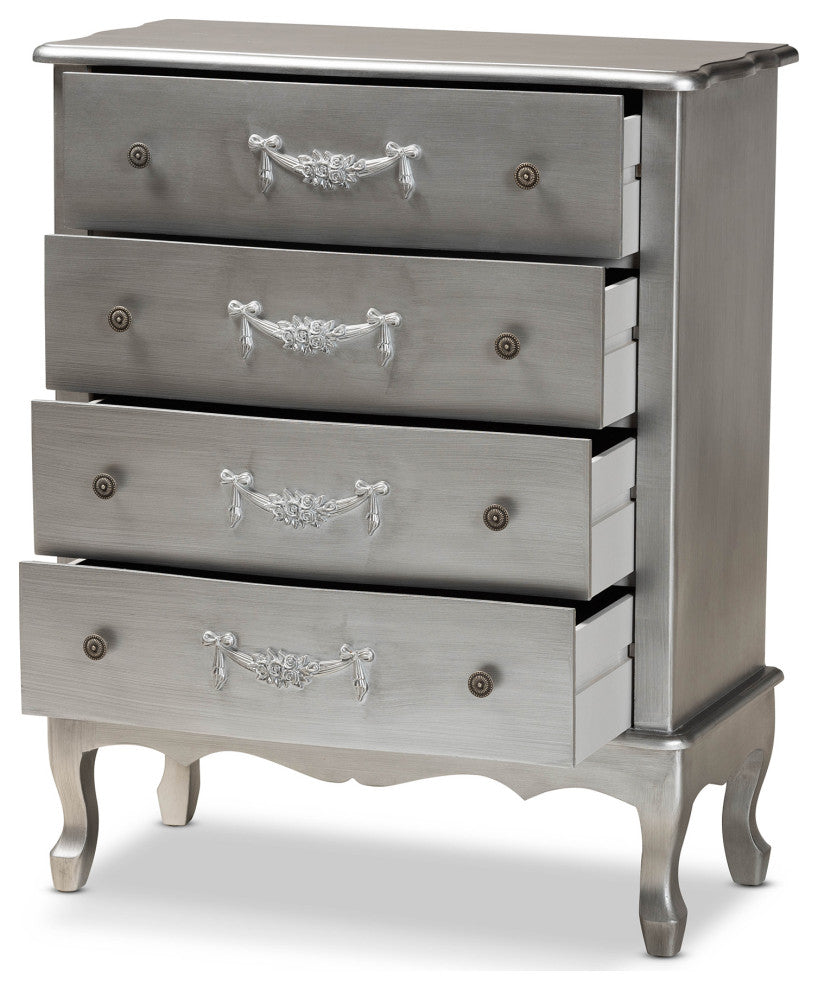 Callen Classic and Traditional Silver Finished Wood 4-Drawer Storage Cabinet