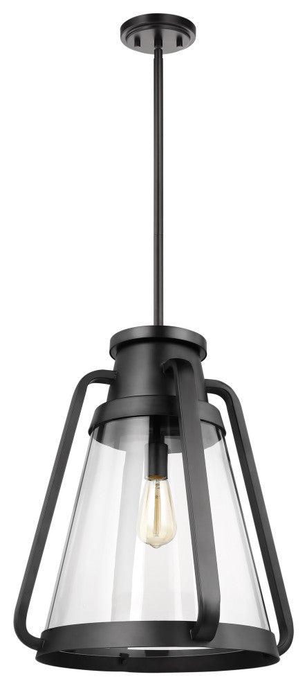 Everett 1-Light 18-Inch Pendant, Matte Black With Clear Glass