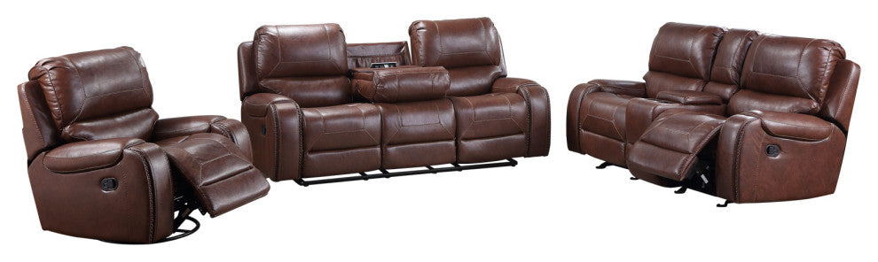 Keily Manual Reclining 3 Piece Motion Set, Brown