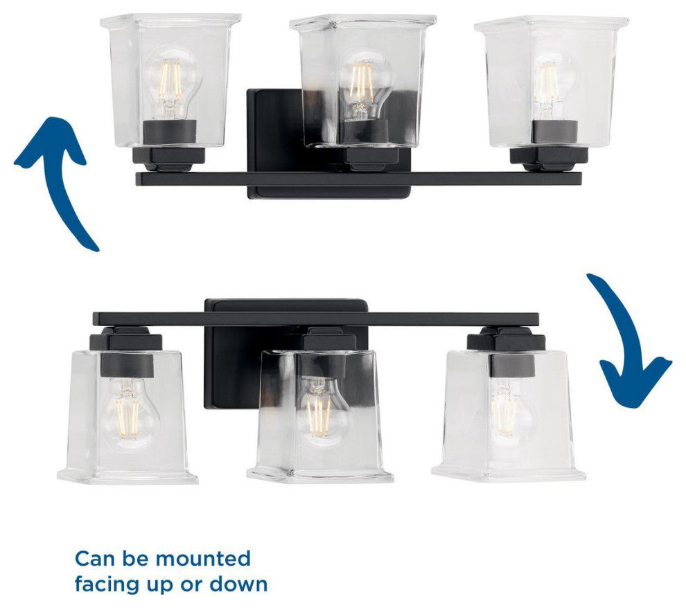 Gilmour Collection 3-Light Matte Black Clear Glass Bath Vanity Light