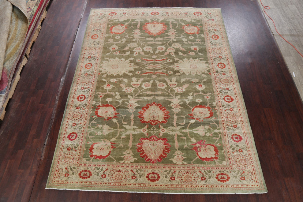Vegetable Dye Traditional Area Rug Oriental Turkish Hand-Knotted, Green, 9 X 12