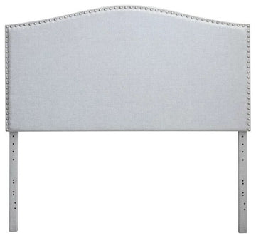 Curved Upholstered Headboard with Linen Upholstery and Silver Nailhead Trim, Light Gray, King