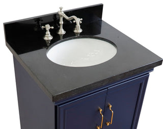 25" Single Vanity, Blue Finish With Black Galaxy And Oval Sink
