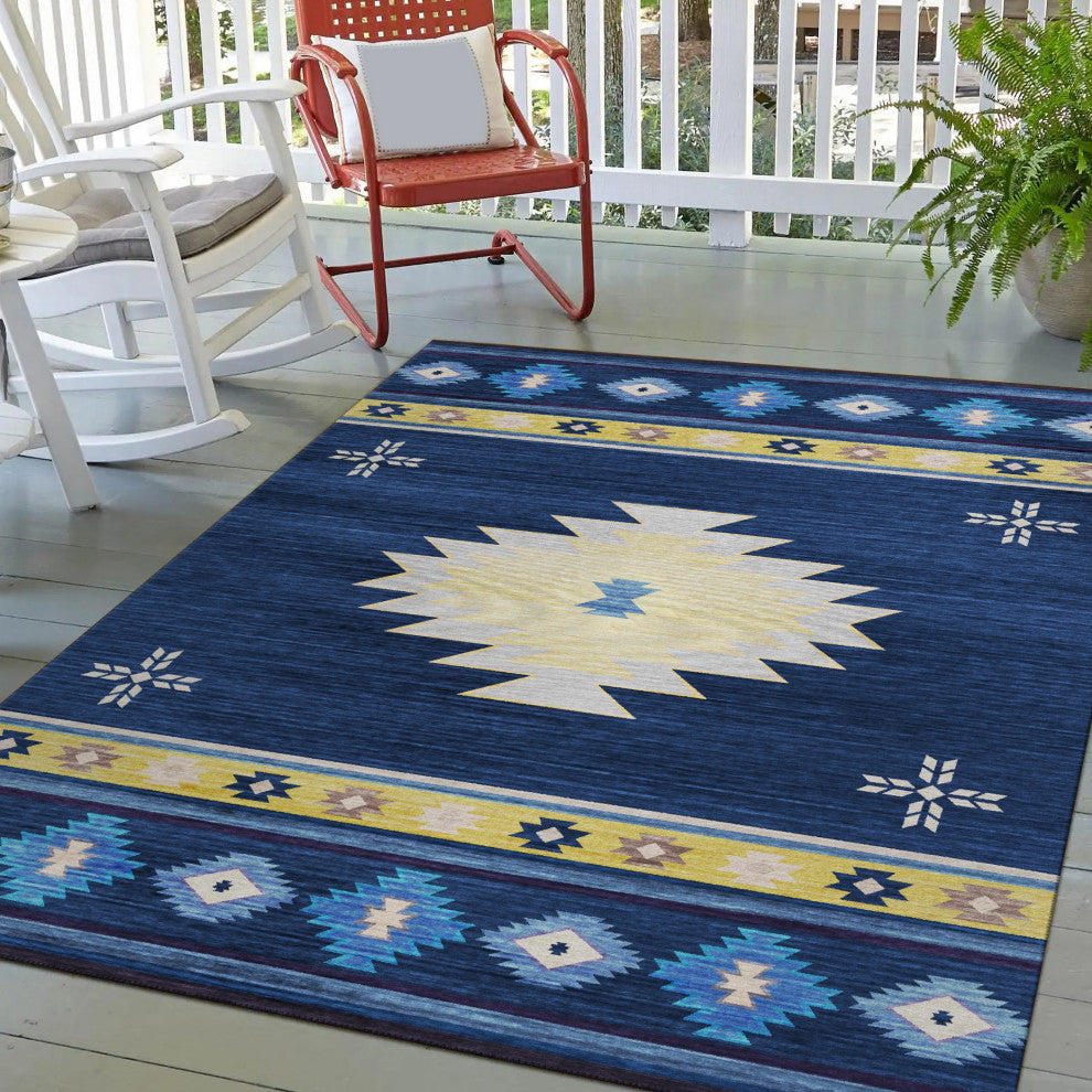 Indoor/Outdoor Phoenix PH4 Navy Machine Washable 9' x 12' Rug