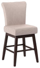 Contemporary Swivel Bar Stool, Dark Brown Birch Wood Legs & Wheat Polyester Seat