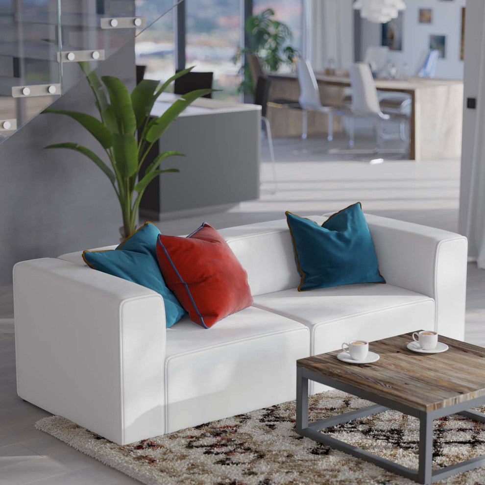 Loveseat and Sofa Set, Faux Vegan Leather, White, Modern, Lounge Hospitality