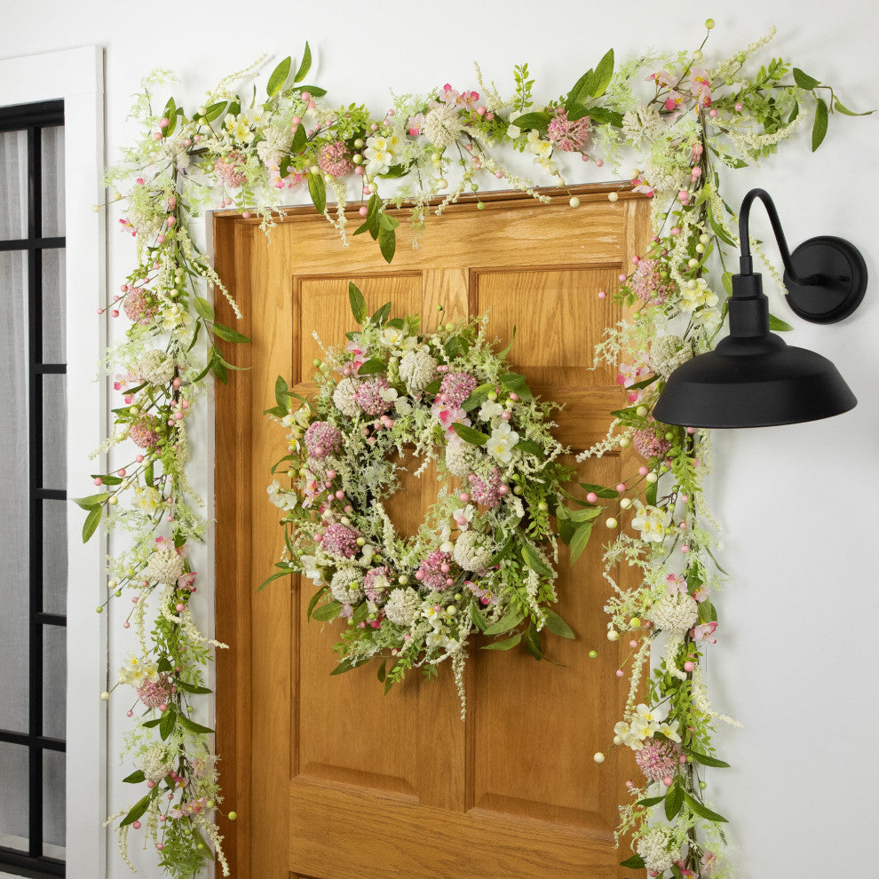 Hydrangea and Berry Floral Spring Wreath 28" Pink and Green