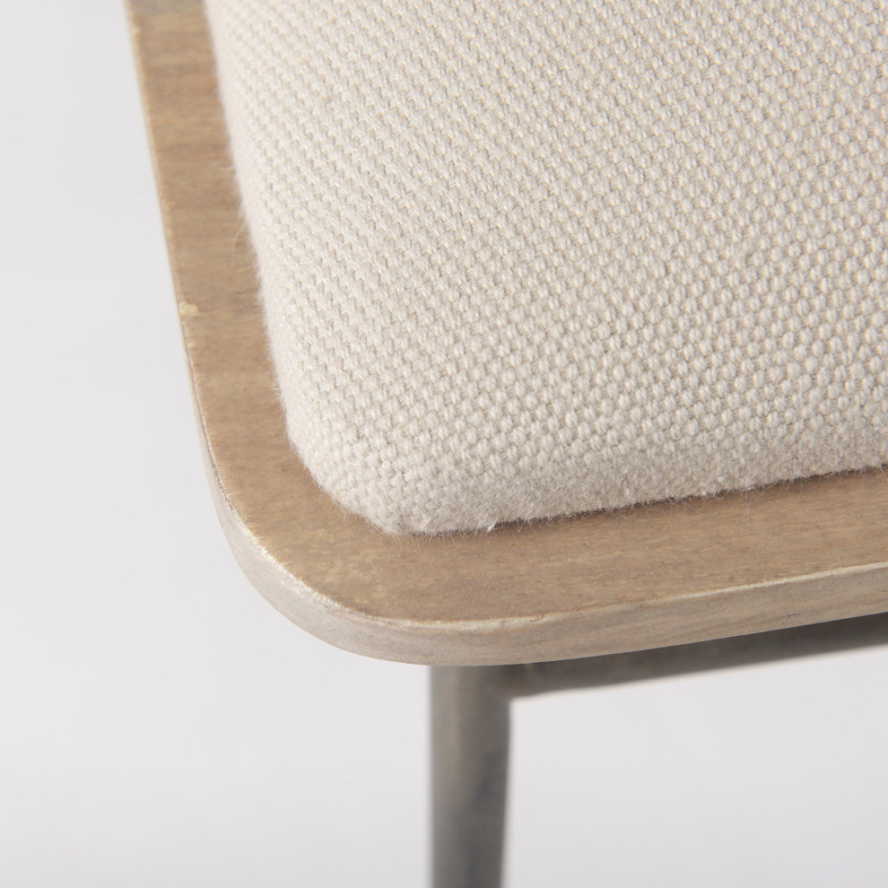 Camille 55.5Lx16.0Wx17.0H Cream Fabric Seat With Metal Frame Bench