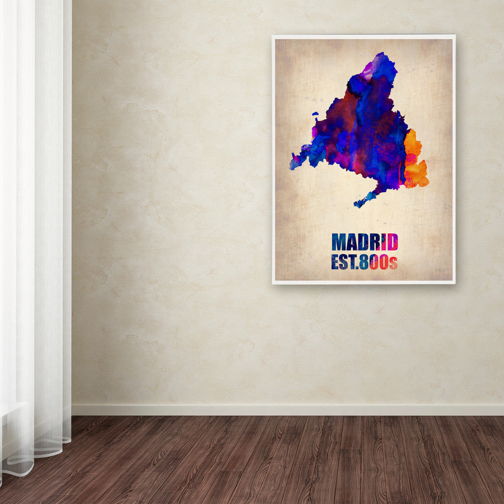 'Madrid Watercolor Map' Canvas Art by Naxart