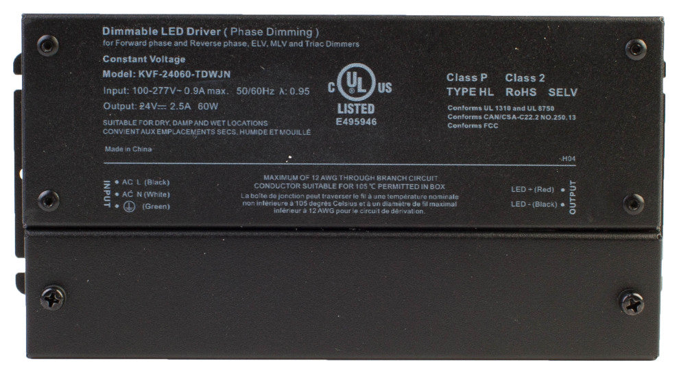 UL Listed 24V 60W Class 2 Dimmable Power Supply Driver Triac Constant Voltage