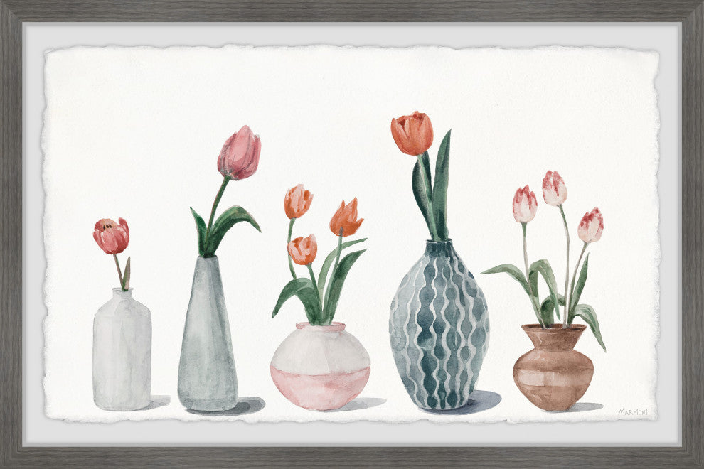 "Bottled Tulips" Framed Painting Print, 36x24
